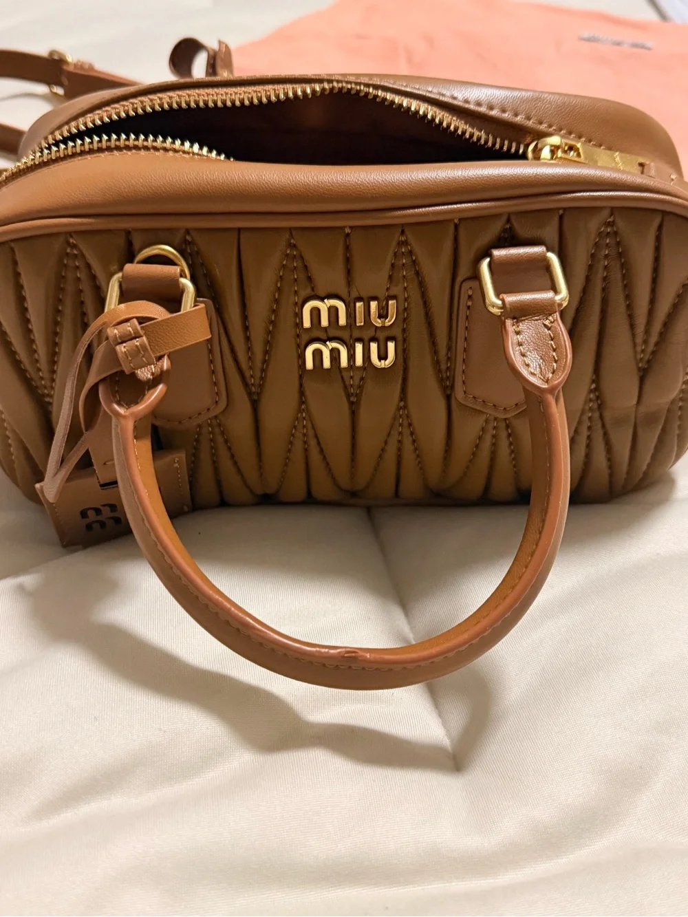 Miu Miu Quilted Matelassé Satchel in Brown with Gold Hardware - Picture 1 of 13